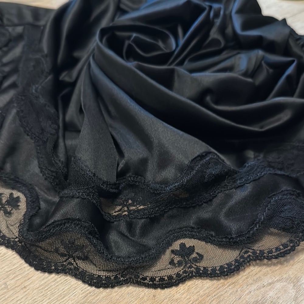 REITMAN’S | Vintage Sexy Black Satin Rayon Half Slip with Lace Details - Picture 12 of 16